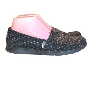 Bobs by Skechers comfort shoes, size 8, Woven, black with silver